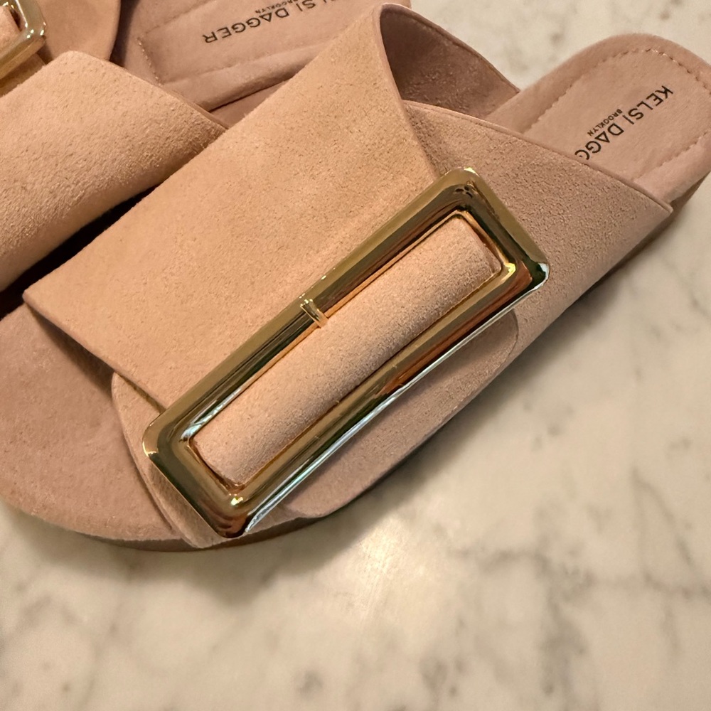 Kelsi Dagger Blush Mules with Gold Accent